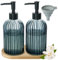 Glas Seifenspender Set, Blau Schwarz Soap Dispenser mit Tablett Küche Spülmittelspender für Handseife Seife Lotion Badezimmer
