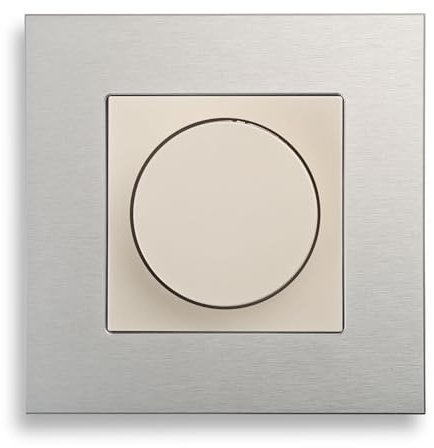 Universal LED Drehdimmer 3-100W mit Drehregler und Druckknopf cremeweiß System Gira (Esprit Aluminium)