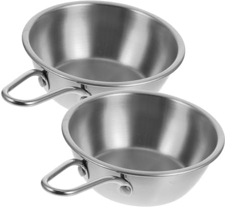Gatuida 2pcs Stainless Steel Rice Wine Bowl Rice Bowls Bowl with Handle Stainless Steel Bowl Korean Small Bowl Korean Wine Bowl Soup Cups with Handles Hot Wine Bowl Korean Ramen Pot Silver