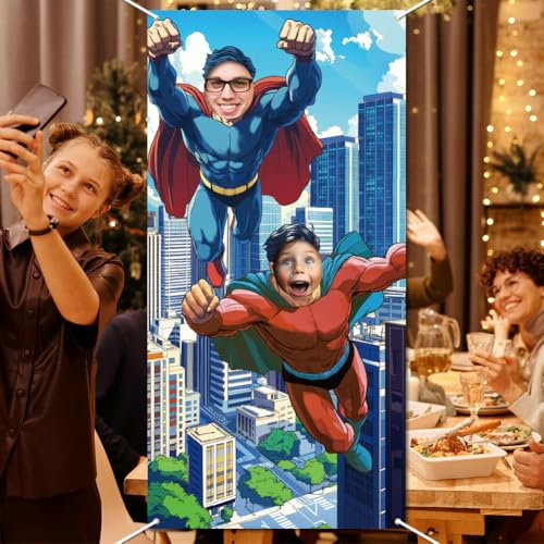 WADORN Superhelden Foto Türbanner Superheldengesicht Großer Stoff Fototür Hintergrund Requisiten Dekor Für Superhelden Mottoparty Dekoration Geburtstagsparty Zubehör, 180x90cm