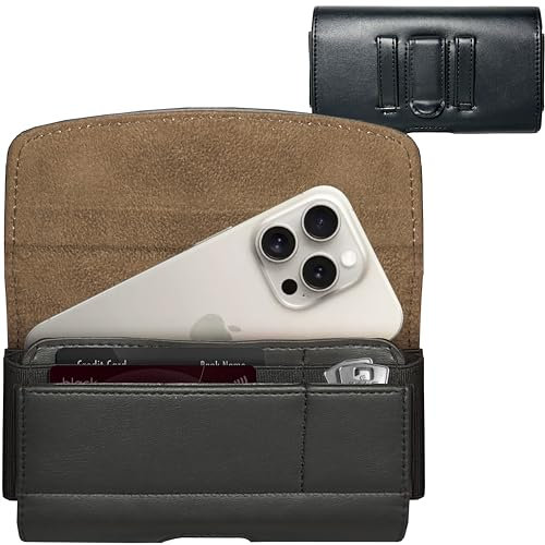 MyGadget Etui Ceinture Simili Cuir pour Smartphone [ 16,7 x 9 cm - Taille L ] - Sacoche Porte Téléphone pour par ex. Samsung Galaxy S9, Apple iPhone 11, 12 Pro - Noir