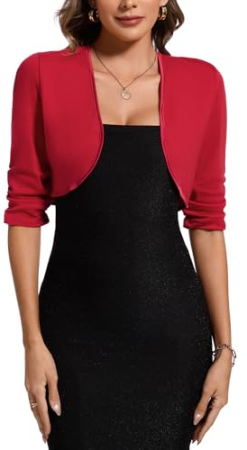 MINTLIMIT Womens Bolero Shrug Cropped Cardigans Open Front Shrugs for Dresses Ruched 3/4 Sleeve Top Elegant Soft