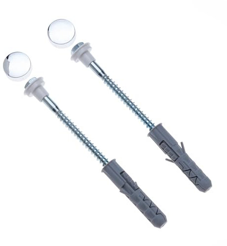 Toilet Pan Floor Fixing Kit With Coach Screws, Plastic Plugs and Silver Caps,10x80mm Standard WC Bolts, Bathroom Fitting Anchors Replacement for Pan Bidet Wash Basin Sanitary Repair set of 2 pcs