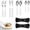 Kasoud Cutlery Set, 2 Set Camping Cutlery, Cutlery Set with Portable Pouch Case, Camping Cutlery, Travel Cutlery Set, Cutlery Pouch for Outdoor Travel Picnic Office School Lunch Box (Black)