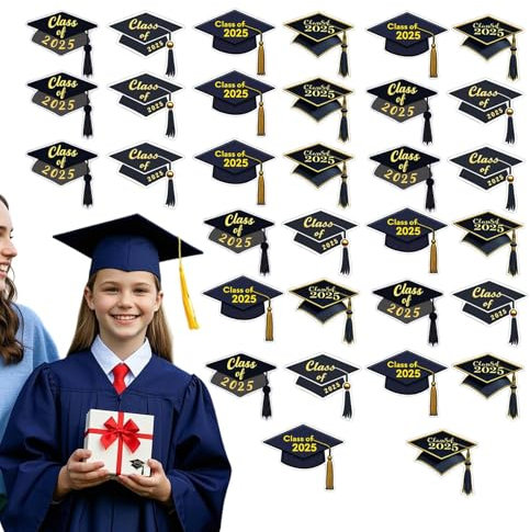 Graduierungs-Aufkleberklasse 2025, Abstufungsbilanz, Autocorate | Graduation Cap Sticker Labels Scrapbook Supplies | 32 x schwarze Hut-Etiketten, selbstklebend, Party-Gefälligkeiten für die ly