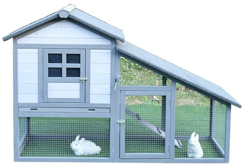 2-Stöckiger Hasenstall, Robuster Kaninchenkäfig Mit Rampe, Kaninchenstall Aus Holz Für Meerschweinchen, Hamster, Hühner Und Andere Kleintiere,