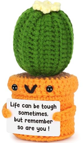 Crochet Stuffed Cactus, Emotional Caring Handmade Desert Cactus Plant Lover Gifts for Women Men Friends Colleague Positive Encouraging Office Desk Decor, Mother's Day, Birthday Gifts, Cheer Up