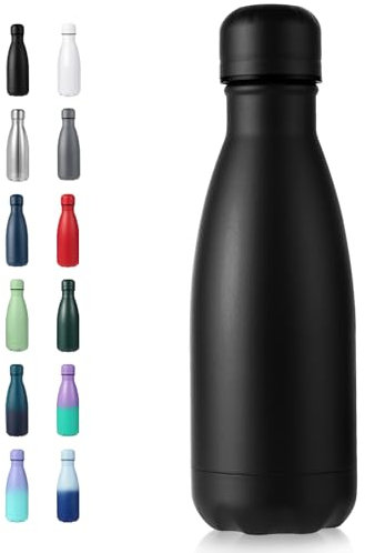 Volhoply 350ml/12oz Small Water Bottle Stainless Steel, BPA Free Insulated Water Bottles, Double Wall Cola Shape Flask, Keeps Cold 24 Hours and Hot 12 Hours for Kids Handbag (Black)