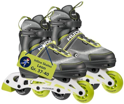 HUDORA Inline Skates Leon - Lime - Inliner für Kinder/Jugendliche & Erwachsene in Größe 37-40 - Inlineskates bis zu 4 Größen verstellbar - Bequeme & stilvolle Rollerskates