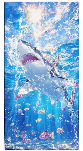 YISUMEI Lebensechte Hai-Animation Strandtuch XXL 180x90cm - Schnelltrocknendes Mikrofaserhandtuch mit Tasche, Saugstark Sandfrei - Leichtes Reisehandtuch für Strand, Pool