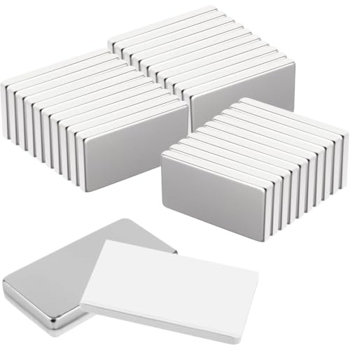 30 neodymmagneter 20x10x2 mm med förvaringslåda | Självhäftande magneter för whiteboards och kylskåp. Starka och kompakta