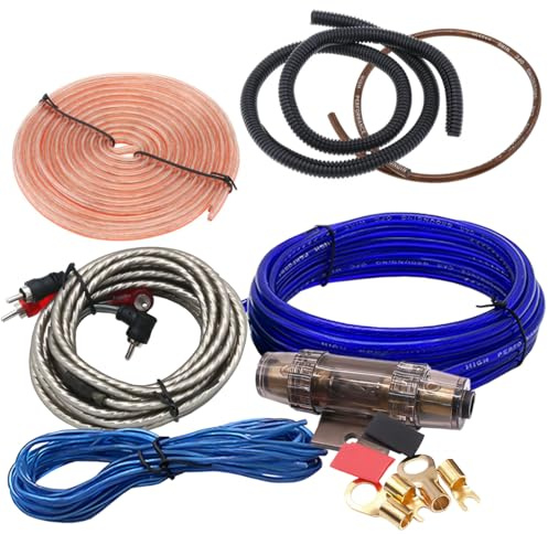 LKRXW 6GA Kit de Cableado Amplificador Coche 6AWG Kit Cable Amplificador | 2000W Juego de Cables Instalación Ampli Subwoofer Car Audio Estéreo Conector RCA Altavoz Fusible