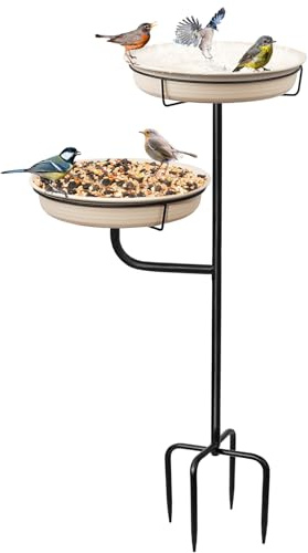 Vogeltränke Vogelbad Schale Stehend, Vogelbad Garten für Wildvögel Wassertränke für Vögel, Frei stehender Garten Vogel Feeder Bird Bad Schüssel (Weiß)