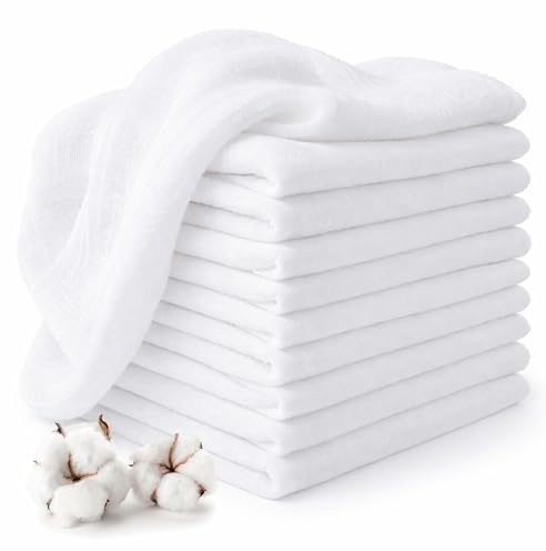 MAKIAN Confezione da 10 panni di garza, 30 x 30 cm, testati secondo lo standard Oeko-TEX 100, 10 panni per la cura e la cura in 100% cotone, assorbenti e versatili, colore: bianco