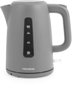Progress Mellow Electric Kettle 1.7 L 2200W Rapid Boil Grey | 360° Swivel Base, Removable Limescale Filter, Water Level Indicator, Easy-Pour Spout, Strix Controller, Boil-Dry Protection