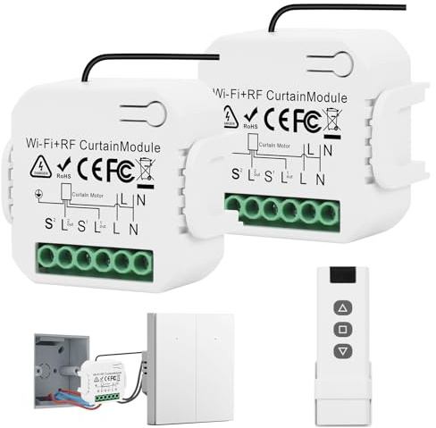 Interruptor Persianas WiFi 2.4G con RF Remoto y Modo Receptor, Enrollador Persianas WiFi para cortinas, pe rsianas, toldos,Compatible con Smart Life, Alexa, Google, Temporizador Inteligente