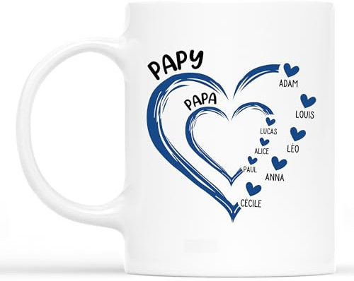 Cadeau Plus Mug Personnalisé - Papy Avec Coeurs Bleus - cadeau fete des peres personnalisé tasse, tasse super papy, grand pere mug, mug super papa (Modèle #1)
