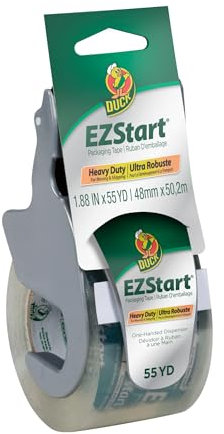 Duck EZ Start Clear Packing Tape with One-Handed Dispenser - Quiet Easy Start Packaging Tape for Boxes, Shipping, Moving & Storage - 1.88 Inch x 55 Yards (1259457)