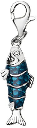 Quiges Charm Anhänger 3D Blau Emaille Ozean Fisch 925 Silber mit Karabinerverschluss für Bettelarmband