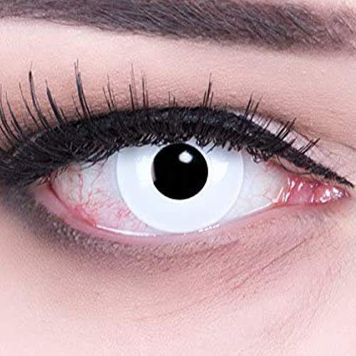 Funnylens farbige weiße weisse Kontaktlinsen mit Stärke -3,50 crazy Kontaktlinsen crazy contact lenses White Out weiß 1 Paar. Mit Linsenbehälter! Perfekt zu Halloween, Karneval und Fasching