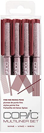 COPIC Multiliner Set, Wine, 4 Fineliner in verschiedenen Strichstärken, Zeichen Stifte mit einer feinen Spitze und wasserbeständiger Pigmenttinte