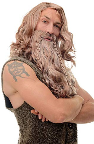 WIG ME UP - 90760-A-B-ZA33B-ZA63-ZA130 Perücke & Bart geflochten Herren Karneval Fasching Wikinger Viking Normanne Barbar Zwerg Braun Grau Rostrot Mix