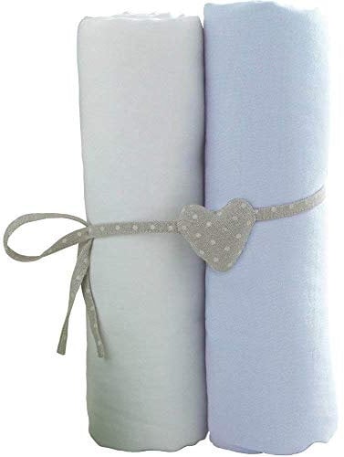 Babycalin lot de 2 Draps Housse Blanc/Bleu Ciel 60 x 120 cm
