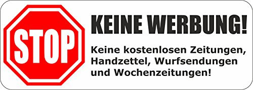 INDIGOS UG - Briefkastenaufkleber weiß - Keine Werbung Aufkleber - einzeln ablösbar - für den Briefkasten 70x25 mm - 1 Stück