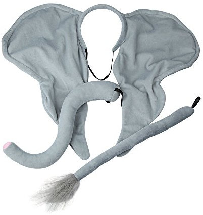 Wicked Costumes Adult Unisex Elephant Animal Giant Ears & Tail with Trunk 3pc Set Fancy Dress Accessory Grey