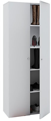 VCM Holz Schrank | Maße B. 70 x H. 178 x T. 40 cm | 5 Fächer | Allzweckschrank | Schuhschrank | mit Zwei Drehttüren – Vandol Weiß