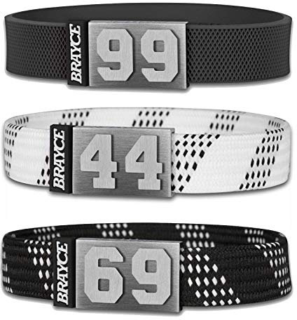 BRAYCE® Eishockey Armband mit Deiner Trikot Nummer 00-99 I Schnürsenkel & Puck Style I Eishockey Trikot für's Handgelenk personalisierbar & handgemacht