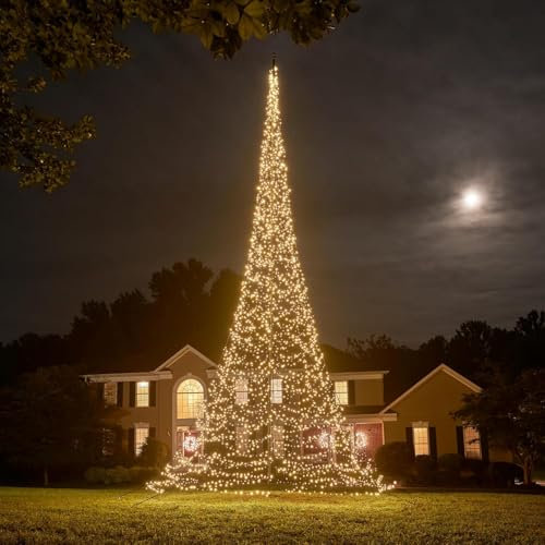 Fairybell LED-Weihnachtsbaum für draussen - 10 Meter - 2000 LEDs - Weihnachtsbaum im Fahnenmast - Warmweiss - Geeignet für vorhandene Fahnenmasten