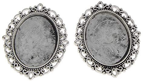 Perlin 2 Große Fassungen Vintage Silber Anhänger für 38 x 28 mm Cabochon Oval Filigran Kettenanhänger M55