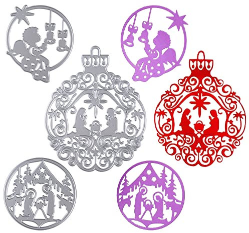 3 Set Weihnachten Grußkarten Stanzschablone Stanzbögen Prägeschablone Silber Stanzformen Stanze für DIY Weihnachten Deko Scrapbooking Basteln Fotopapier Journaling Cutting Dies Jesus mit Engel