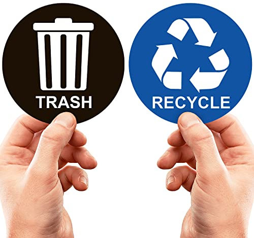 Bin Stickers - Perfect Recycling Stickers for Bins - 5 by 5 - 2 Sets of Trash and Recycle Labels - Ideal Recycling Signs for Home or Office - Use Indoors or Outdoors