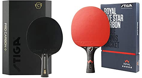 STIGA Unisex – Erwachsene Pro Carbon + Tischtennisschläger, rot/schwarz, One Size & Royal 5 Sterne Tischtennis Schläger Pro Carbon, Schwarz/Rot
