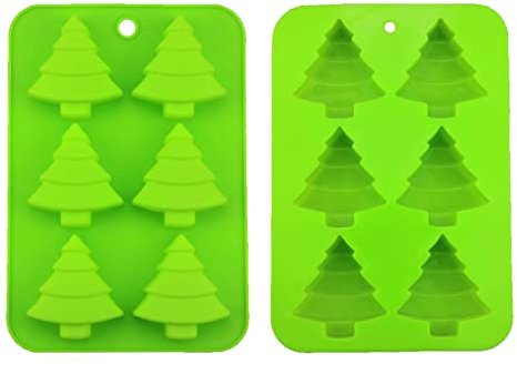 2 PCS 6 Cavity Christmas Tree Silicone Mold Cake Baking Mold Chocolate Candy Handmade Soap Ice Cube Biscuit Moulds No-Stick Christmas Baking Trays Pan