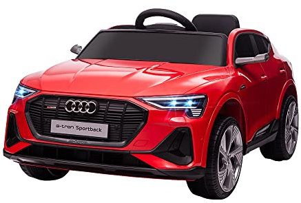 HOMCOM Macchina Elettrica per Bambini 12V Audi E-tron con Doppio Motore, Telecomando e Batteria Ricaricabile, Velocità 3-5km/h, Luci LED e Musica, Rosso