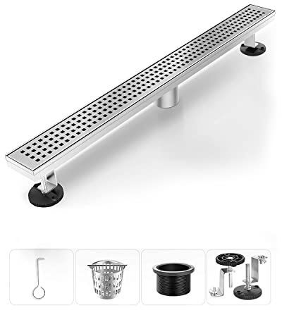 HTOH Shower Drain, Modern Linear Shower Drain 24 Inch (Brushed Nickel)