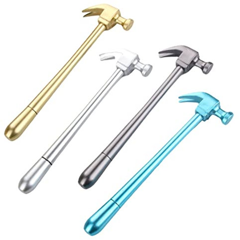 Reheyre Lot de 4 stylos à encre gel amovibles en forme de marteau de 0,5 mm - Cadeau unique pour papa - Gadget cool pour homme - Cadeau unique pour homme - Col aléatoire