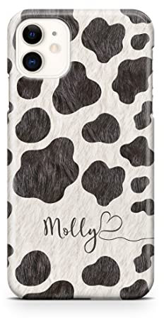 iCaseDesigner Personalised Name with Heart Animal Print Phone Case Compatible with iPhone 11. 7. Cow Print