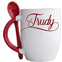Personalised Red Handle any name Mug with spoon, hot chocolate, Cute mug secret santa birthday gift coffee tea cup
