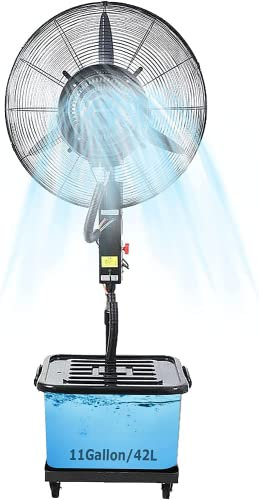 Locuetyn Tragbar Oszillierender Sprühventilator, Draussen Verstellbare Höhe Lüfter Mister zum Kühlen, Draussen Beschlagender Standventilator mit 3 Geschwindigkeiten und 42L Panzer