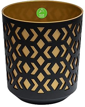 Blumentopf Kräutertopf Pflanzentopf für Zuhause Balkon Terrasse Garten Modernes Design Kunststoff Gemustert Schwarz-Gold 31,6 x 28,5 cm x 28,5 cm