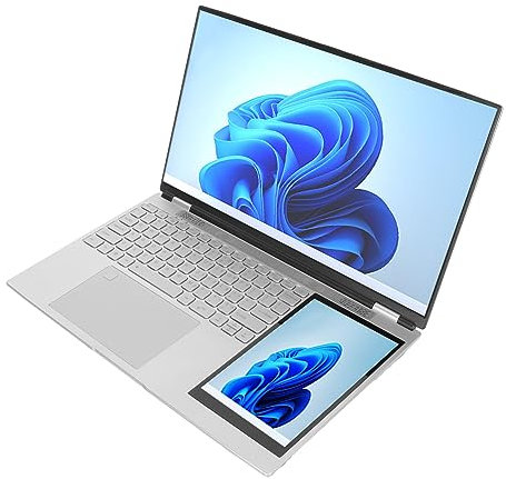 Tonysa Laptop a Doppio Schermo 1920x1080 IPS da 15,6 Pollici 1280x800 Touch Screen IPS da 7 Pollici 16 GB Computer Portatile con Impronta Digitale (16GB+512GB Spina UE)