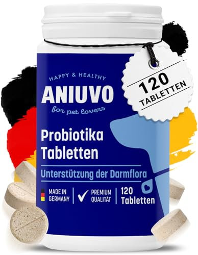 ANIUVO® Probiotika für Hunde [120 Tabletten] - Effektive Darmsanierung für den Hund zur Stärkung der Darmflora - Probiotika Tabletten aus Deutscher Herstellung zur Stärkung des Immunsystems