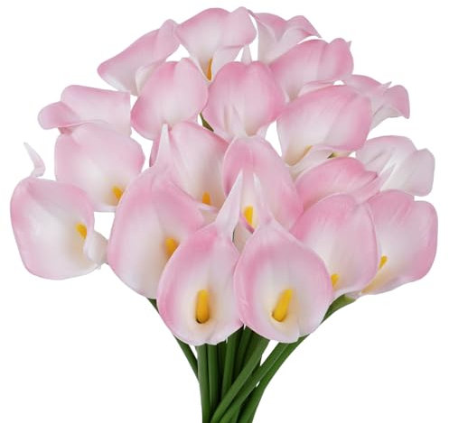 VaryFloral 20 Piezas Artificiales Flores Lirios de Cala Ramo de Flores Rosa y Blanco Flores Artificiales Decoracion Realista en Látex Ramo Flores Realistas para la Decoración de la Boda del Partido