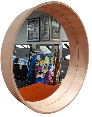 BD ART Tief Wandspiegel breiter runder Spiegel 50 cm, Naturholz skandinavisch Boho Egzotisches fuma Holz