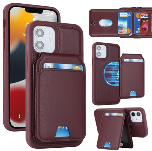 Zouzt for iPhone 12/12 Pro 6.1 Inch Detachable 2 in 1 Wallet Case with Card Holder for Magsafe, Magnetic PU Leather Flip Credit Slot Protective Phone Cover Women Men - Burgundy