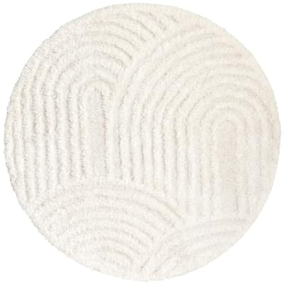 Teppich Skandinavisch Rund - Lova Arches Creme - Ø 120 cm | Einfarbig - Klassik, Industrielle, Modern, Skandinavisch - Wohnzimmer, Esszimmer, Schlafzimmer - Fellteppich